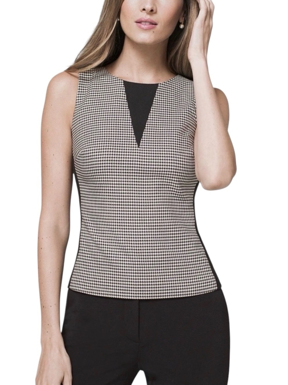 WHBM White House Black Market Houndstooth Sleeveless Top Size 12 EUC